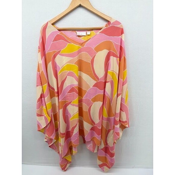 Kim Graver Women's Plus Size 5X Kimono Style Tunic Top Bright Colorful - Picture 1 of 5
